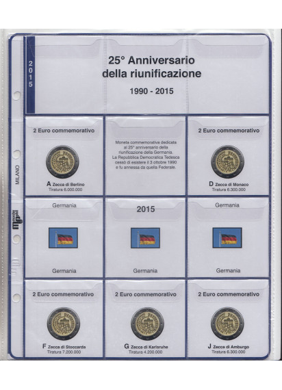 2015 Master Phil 2 Fogli + Tasche per 2 Euro Commemorativi Germania 5 Zecche